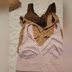 Rhonda Shear Pink, Brown Animal Print, and Tan Sports Bras